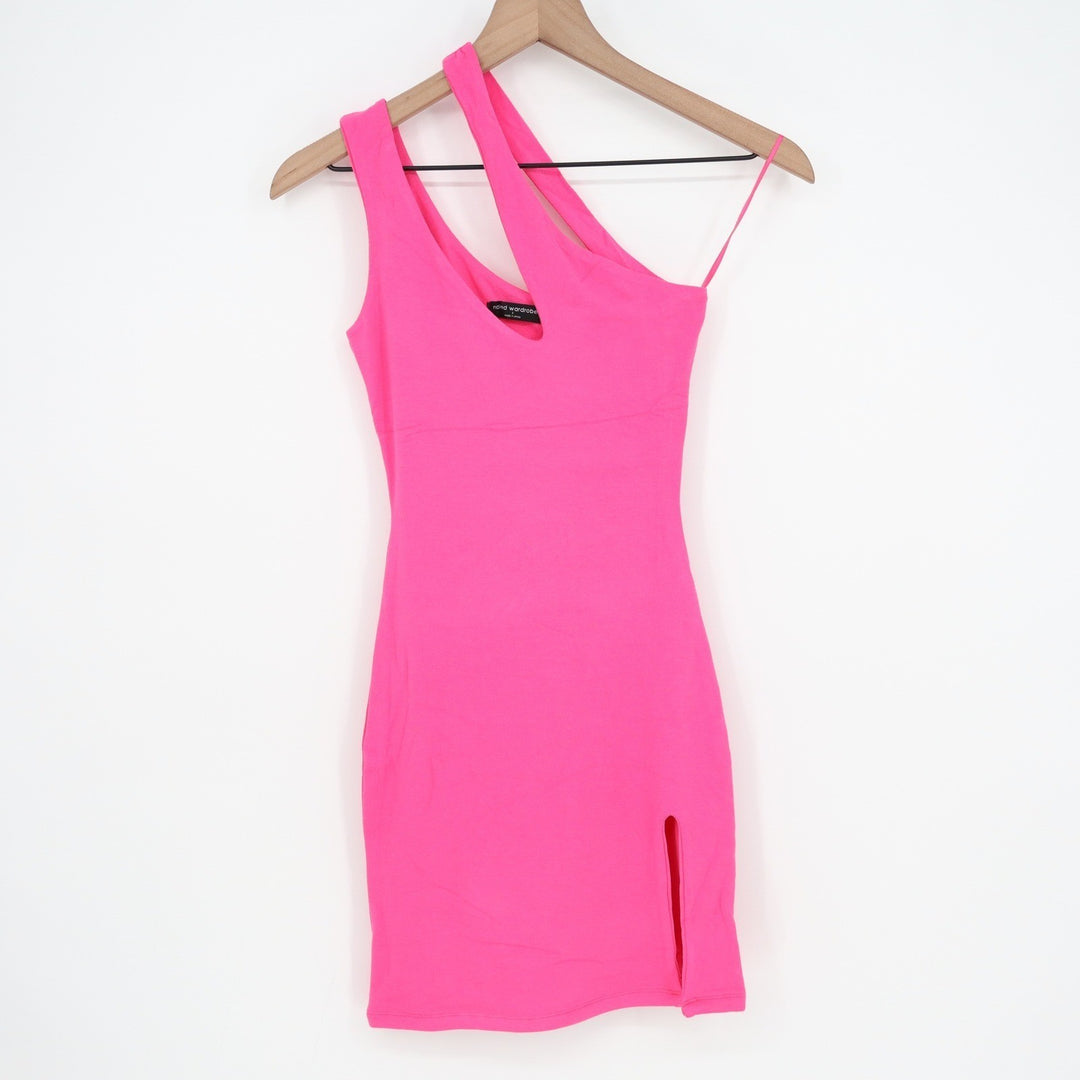 Naked Wardrobe Womens Hot Pink One Shoulder Cutout Mini Dress Size L