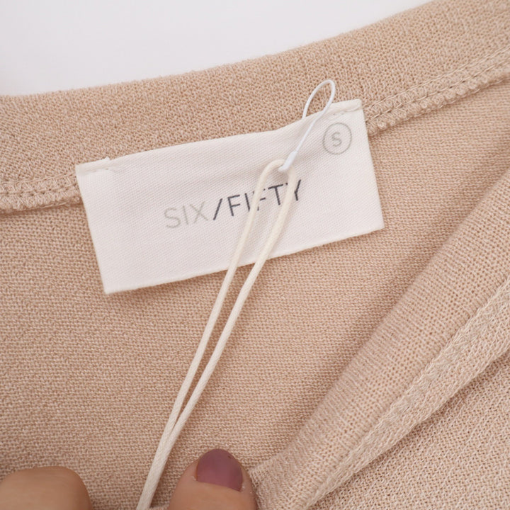 Six/Fifty Womens V Neck Tie Front Top Beige Long Sleeve Dolman Small