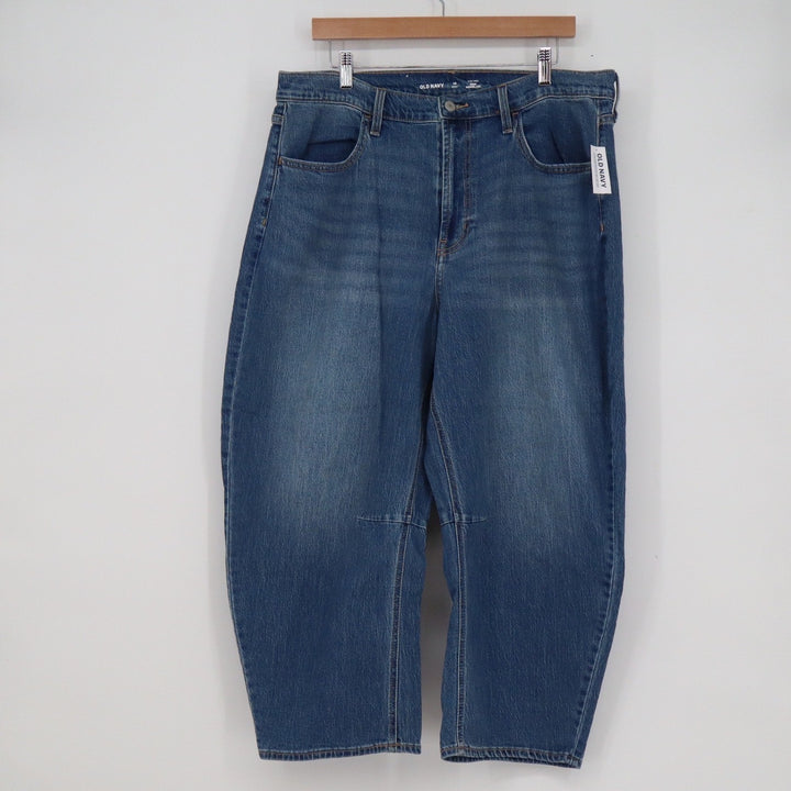 Old Navy Wow Barrel Leg Jeans Womens 16 Short Blue High Rise Cropped Medium Wash