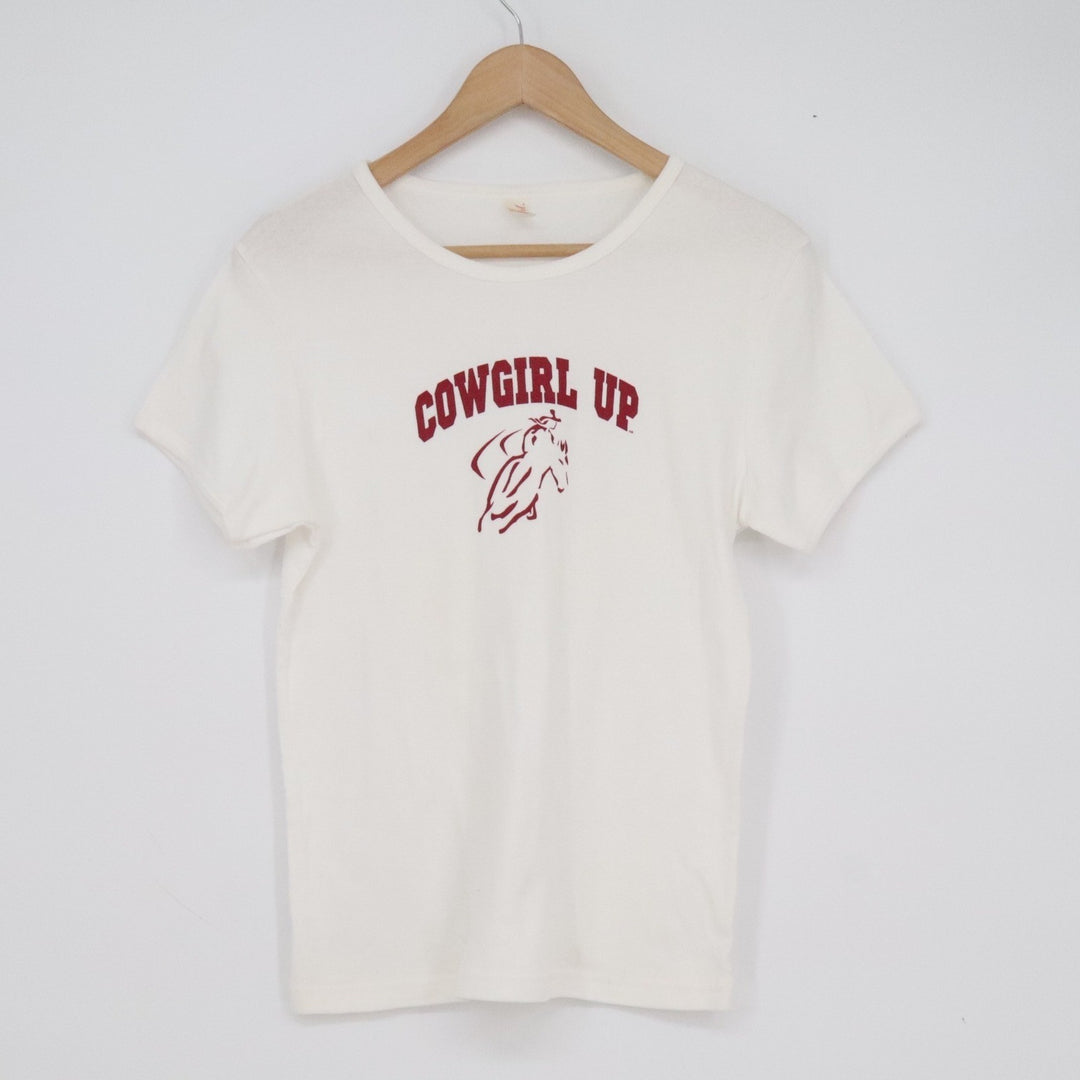 Anvil Cowgirl Up Graphic T-Shirt White Maroon Western Horse Tee XL