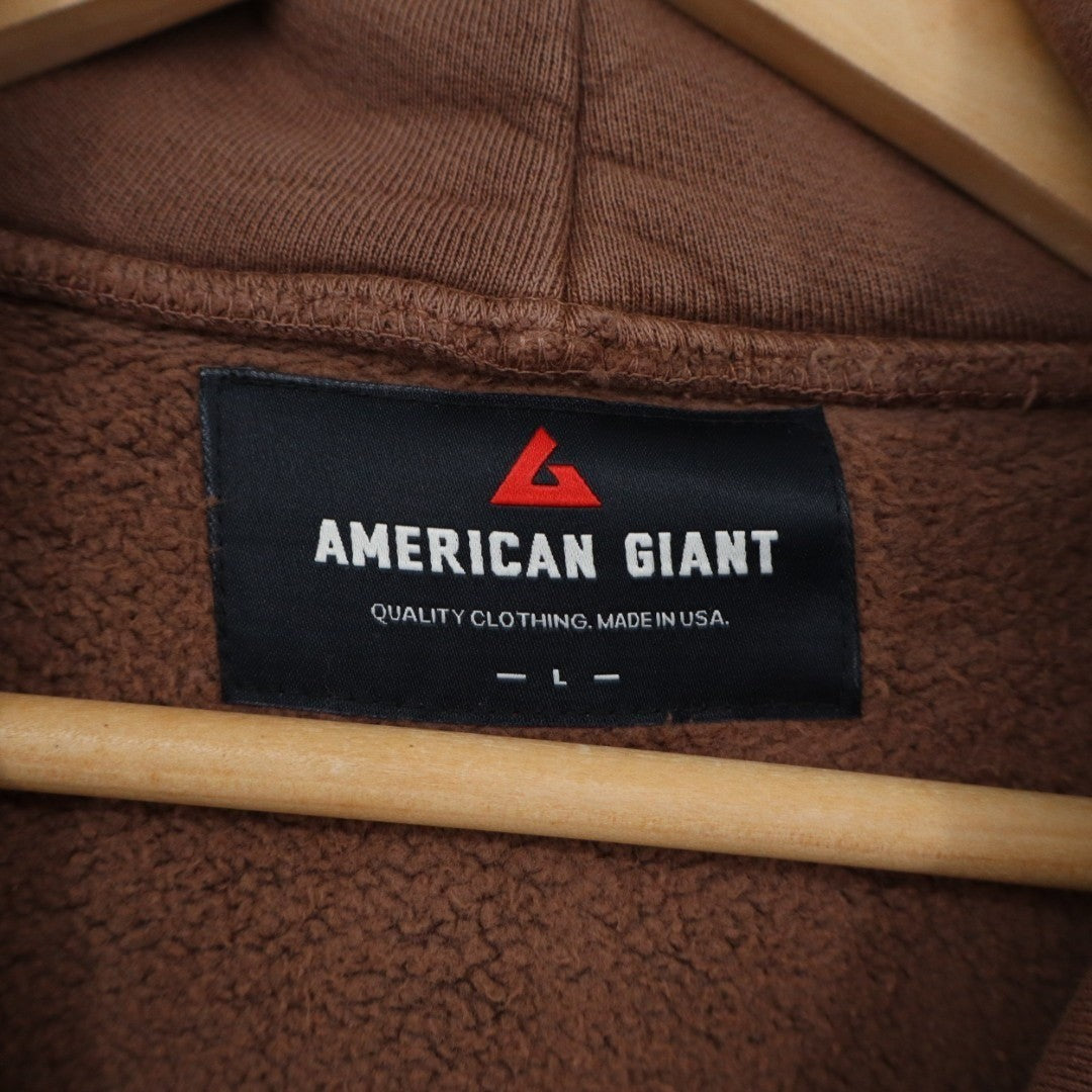 American Giant Hoodie Mens Large Brown Logo Fleece Lined Cotton Kangaroo Pocket