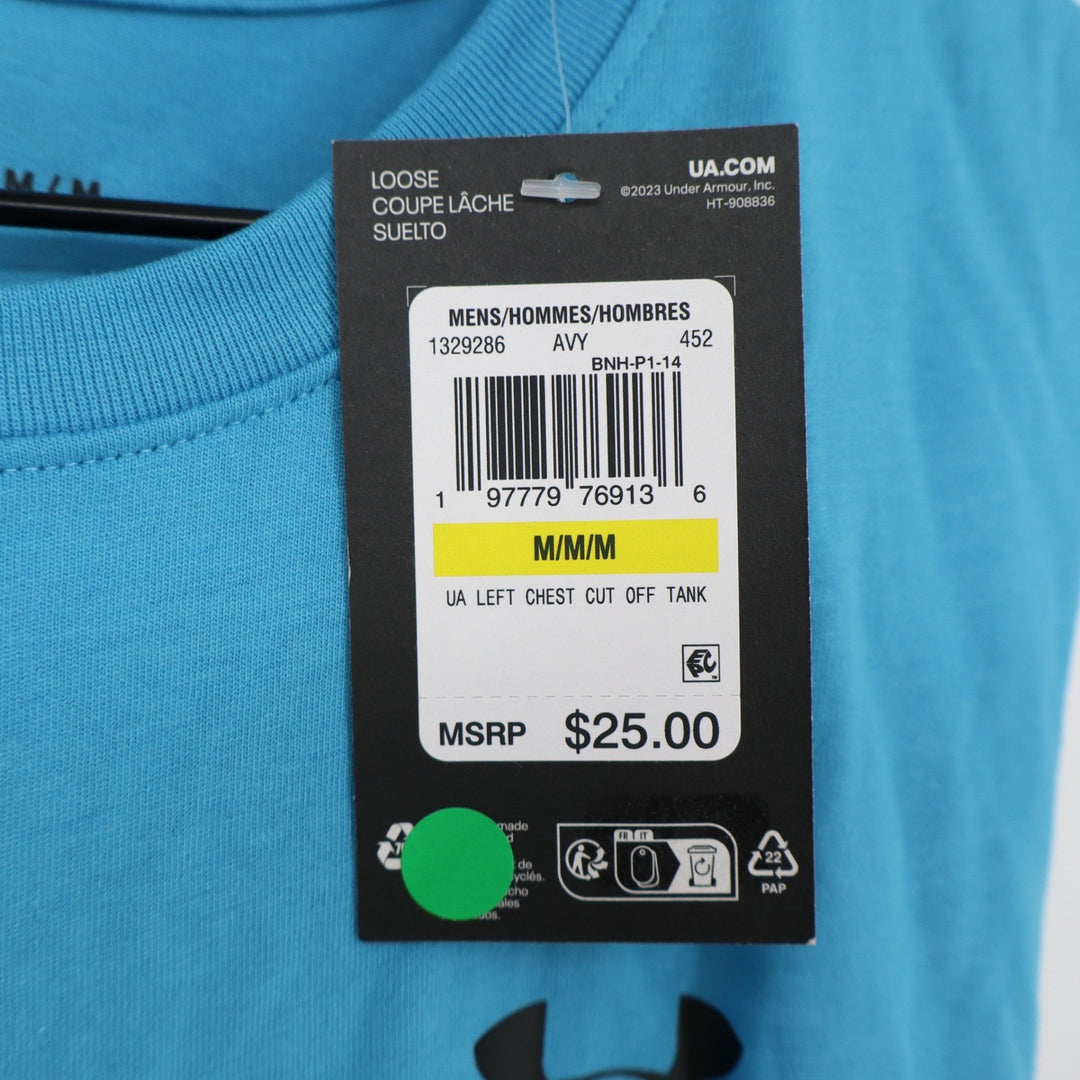 Under Armour Mens Left Chest Cut Off Tank Blue Loose Fit Muscle Shirt M