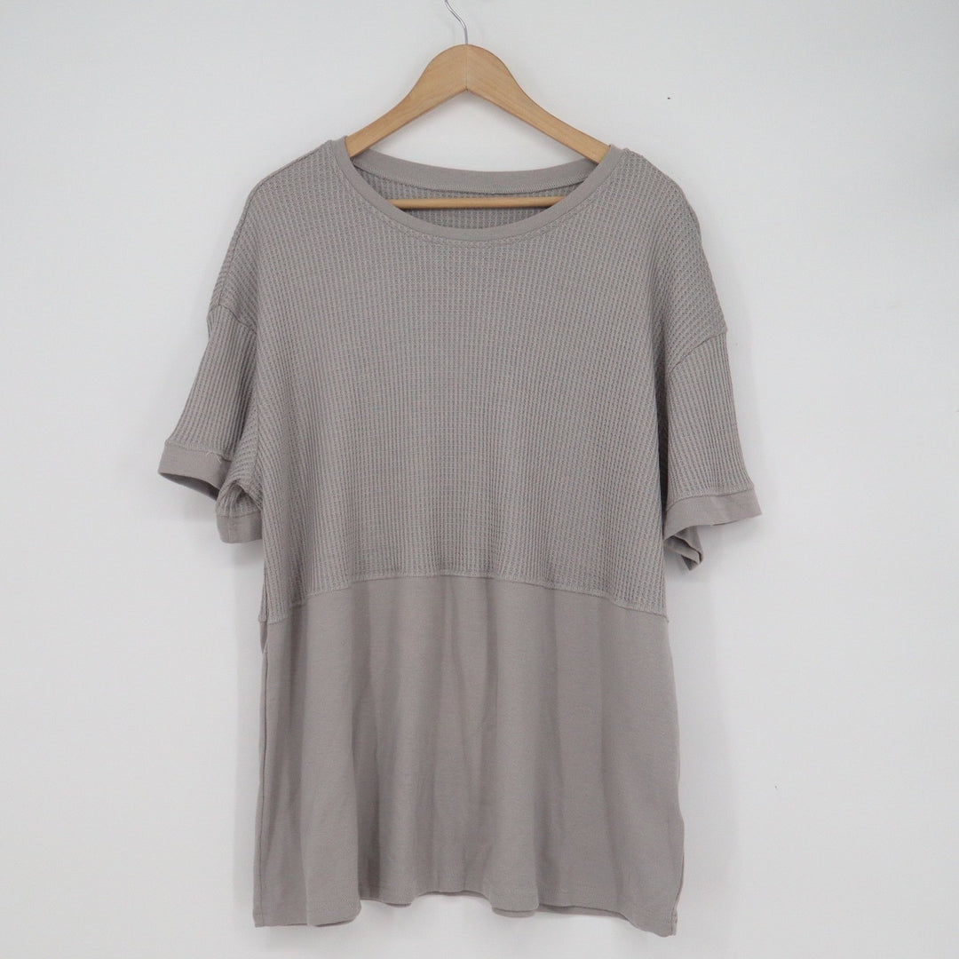 Unbranded Gray Mixed Media Waffle Knit T-Shirt 2XL Relaxed Fit Short Sleeve