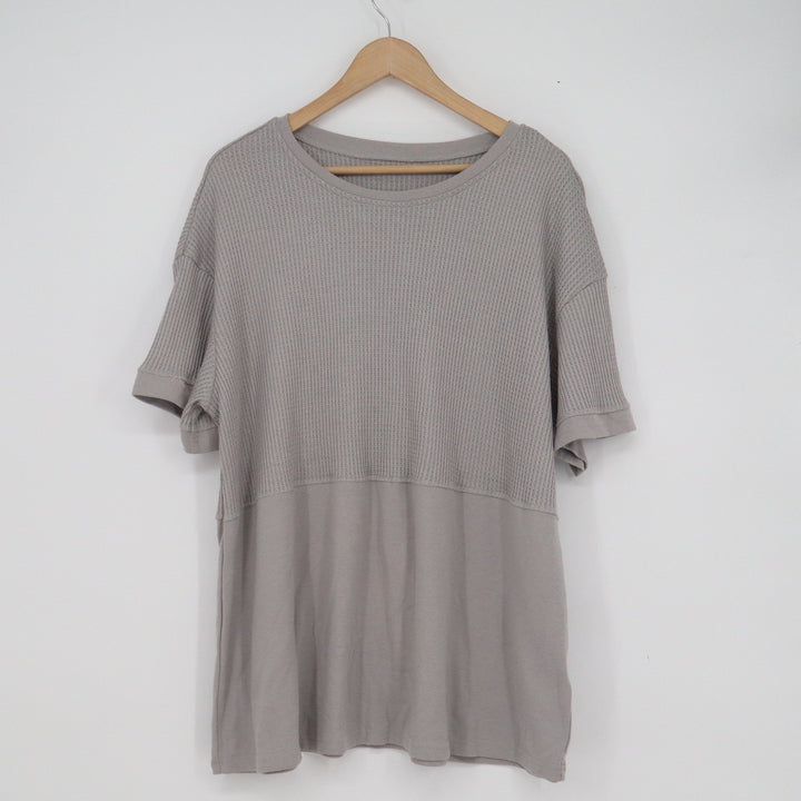 Unbranded Gray Mixed Media Waffle Knit T-Shirt 2XL Relaxed Fit Short Sleeve