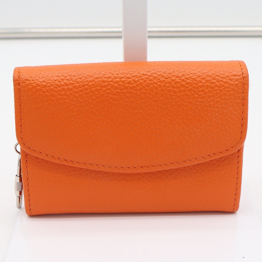 Tula Orange Pebbled Leather Trifold Wallet Paisley Interior Keychain Clip