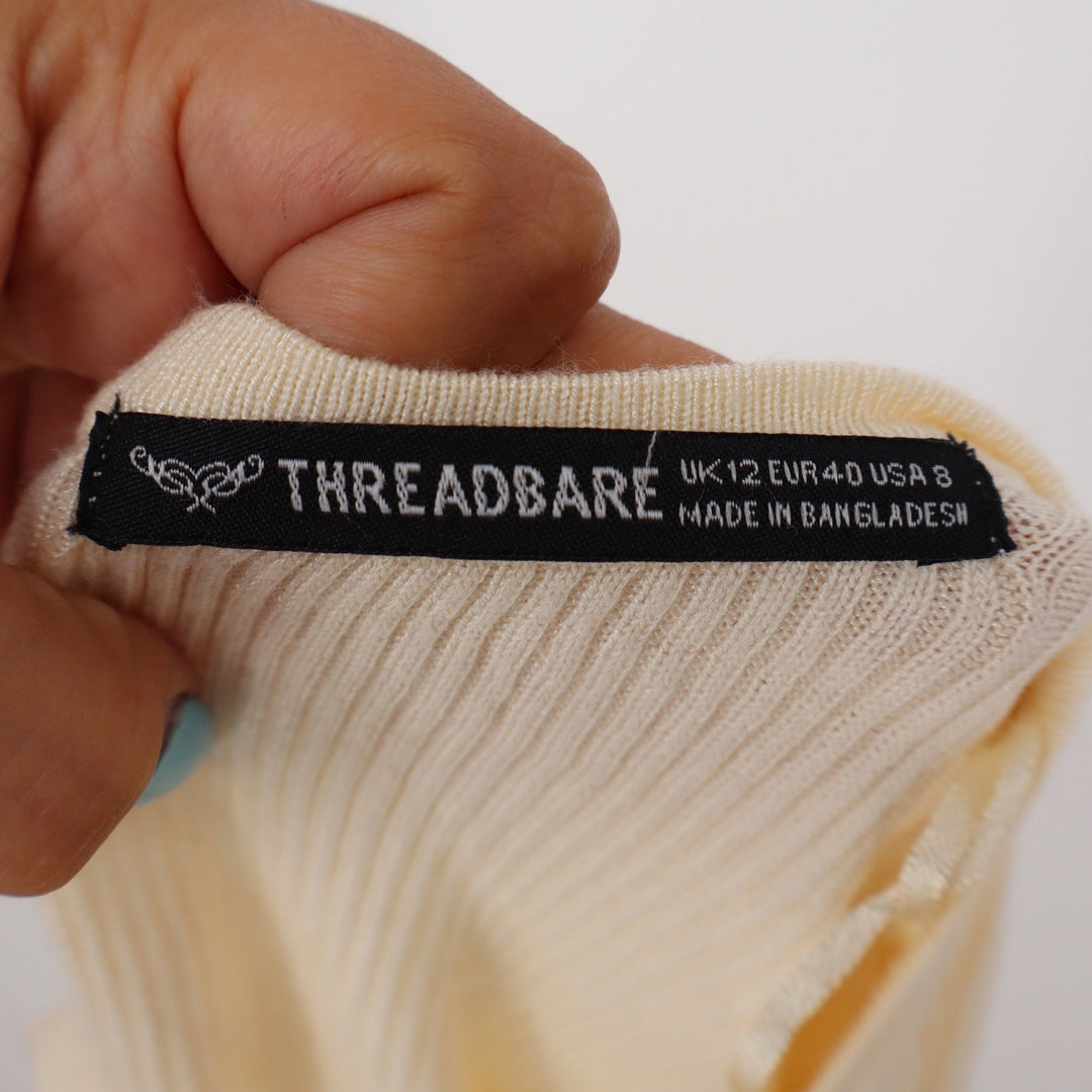 Threadbare Top Womens 8 Open Back Ribbed Knit Cream Long Sleeve Excellent