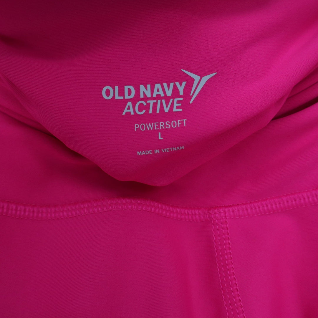Old Navy Active Powersoft Neon Pink Cropped High Rise Leggings Pockets Womens L