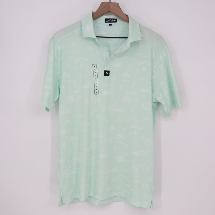 Bad Birdie Mens Mint Green Desert Print Performance Golf Polo Shirt Size M