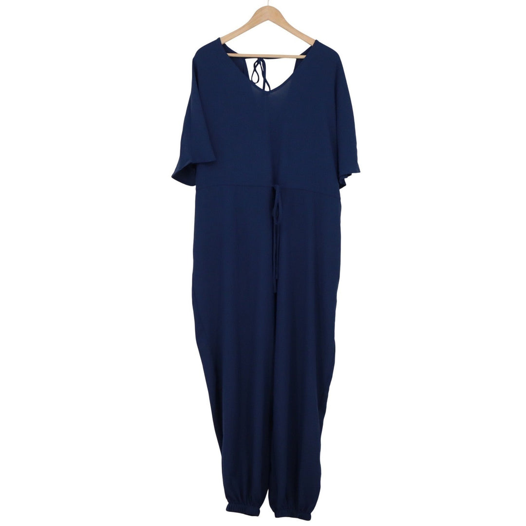 ZESICA Navy Blue V-Neck Flutter Sleeve Elastic Waist Jumpsuit XL