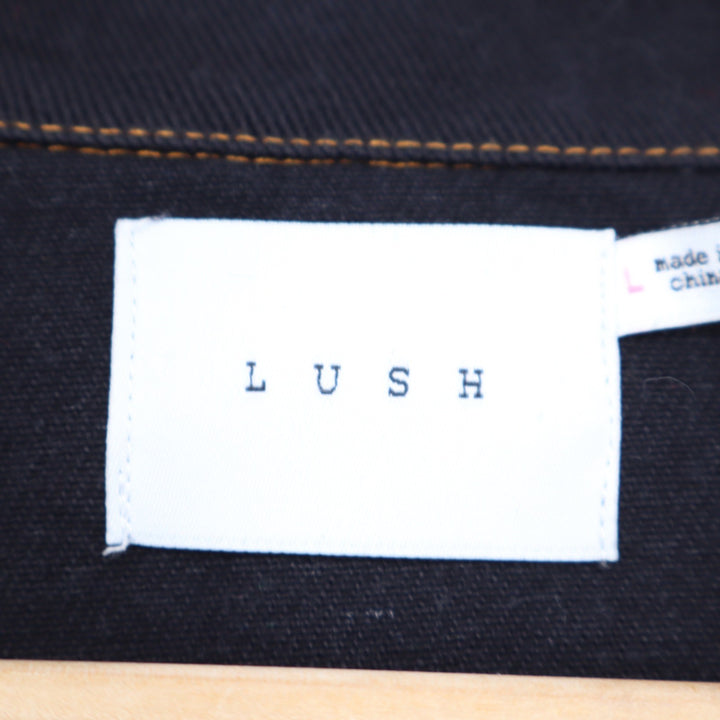 Lush Black Mixed Media Denim Trucker Jacket Raw Hem Contrast Stitch L