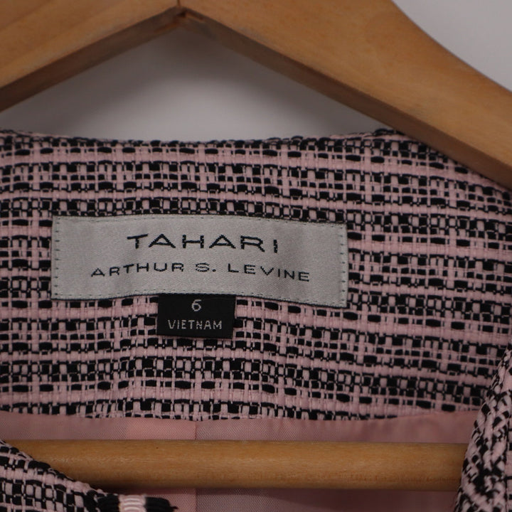 Tahari Arthur S Levine Pink Black Tweed Collarless Blazer Jacket Size 6 KLN0706