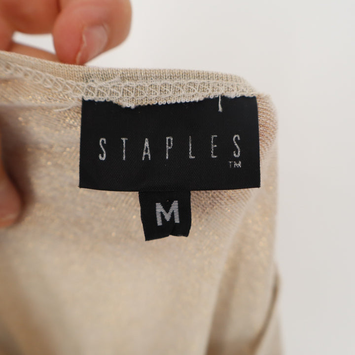 Staples T Shirt Women Medium Champagne Viscose Stretch Metallic Shimmer Knit Top