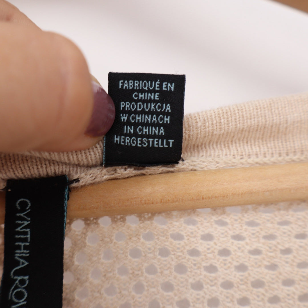 Cynthia Rowley Cotton Cashmere Pointelle Mesh Trim Sweater Beige Small