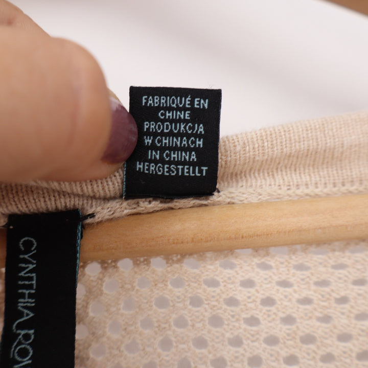 Cynthia Rowley Cotton Cashmere Pointelle Mesh Trim Sweater Beige Small