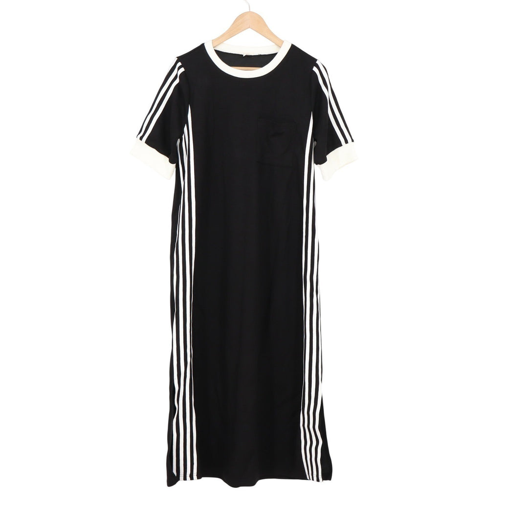 Jodifl Womens Black White Striped Athleisure T-Shirt Maxi Dress Small