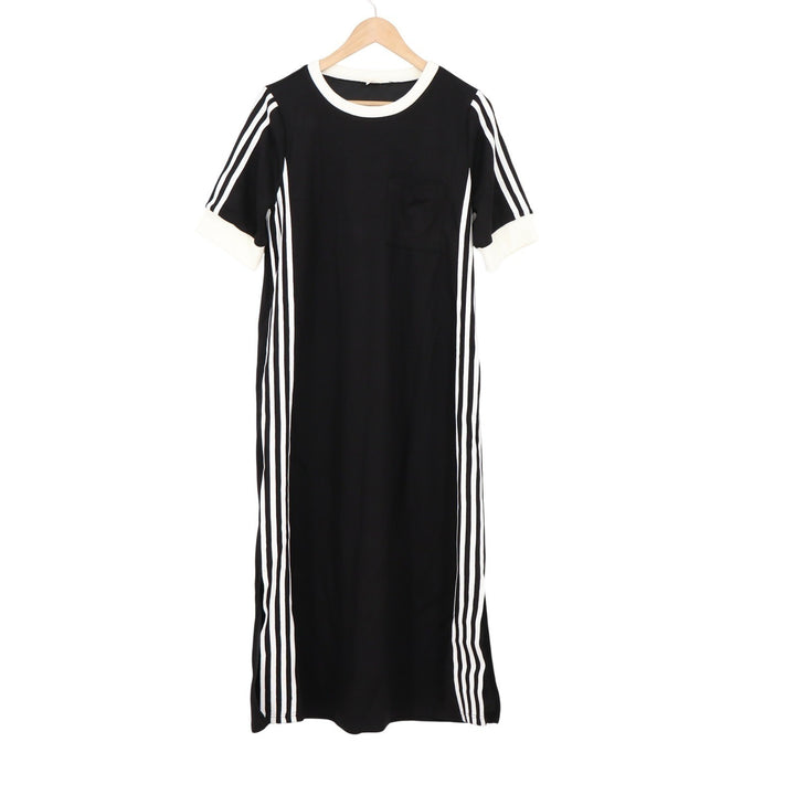 Jodifl Womens Black White Striped Athleisure T-Shirt Maxi Dress Small