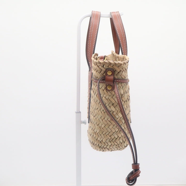 House of Harlow 1960 Woven Straw Leather Studded Basket Bag Crossbody Natural