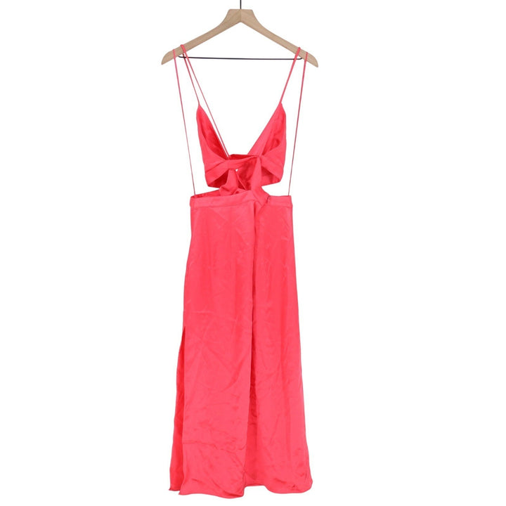 Zara Midi Dress Womens Large Pink Cut Out V-Neck Strappy Backless Cocktail Party