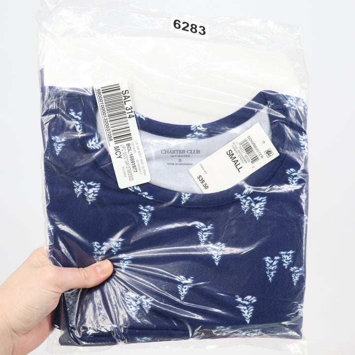 Charter Club Intimates Womens Small Navy Blue Forest Stencil Knit Sleepshirt NEW