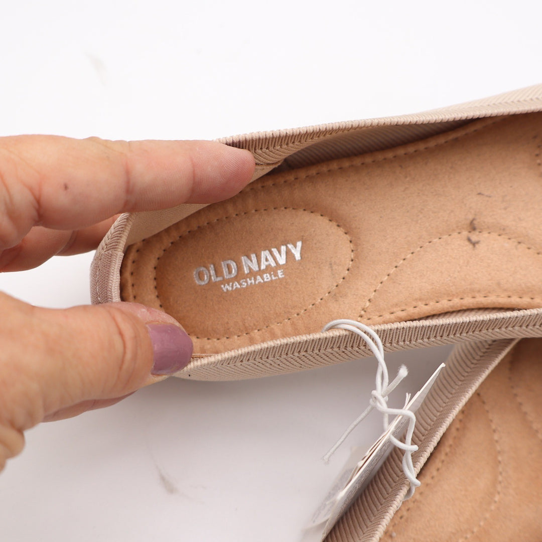 Old Navy Womens Pointed Toe Knit Ballet Flats Tan Beige Washable Size 9 NEW