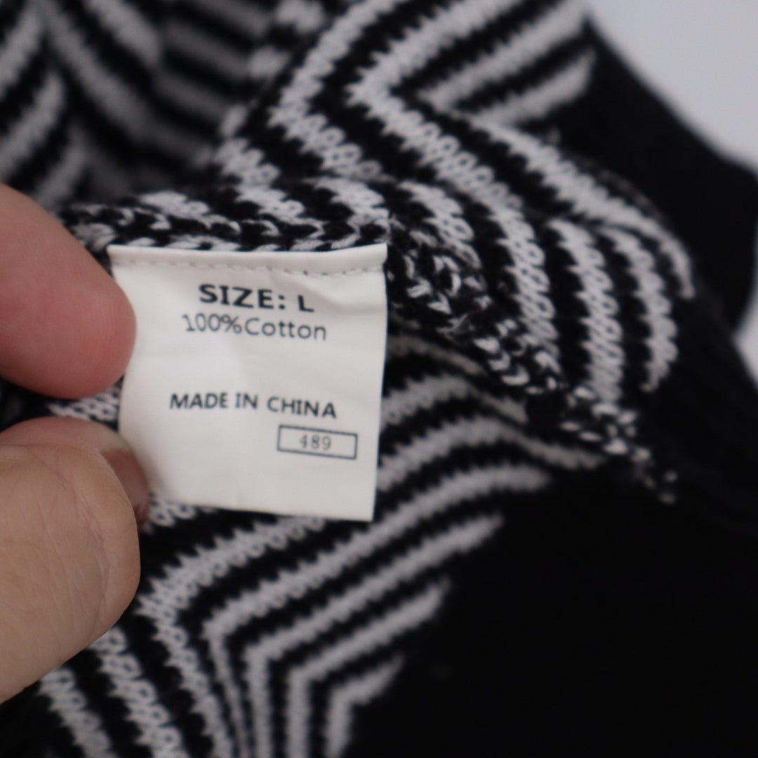 Dokotoo Womens Black White Chevron Zig Zag Cotton Button Front Cardigan Size L