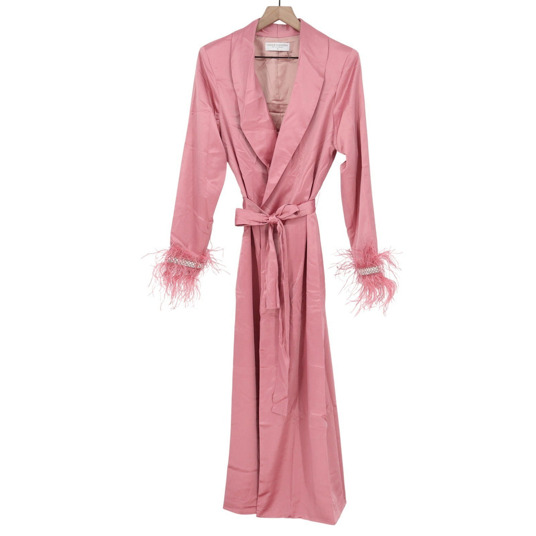 Naked Wardrobe The Statement Blush Pink Feather Pearl Embellished Maxi Robe M