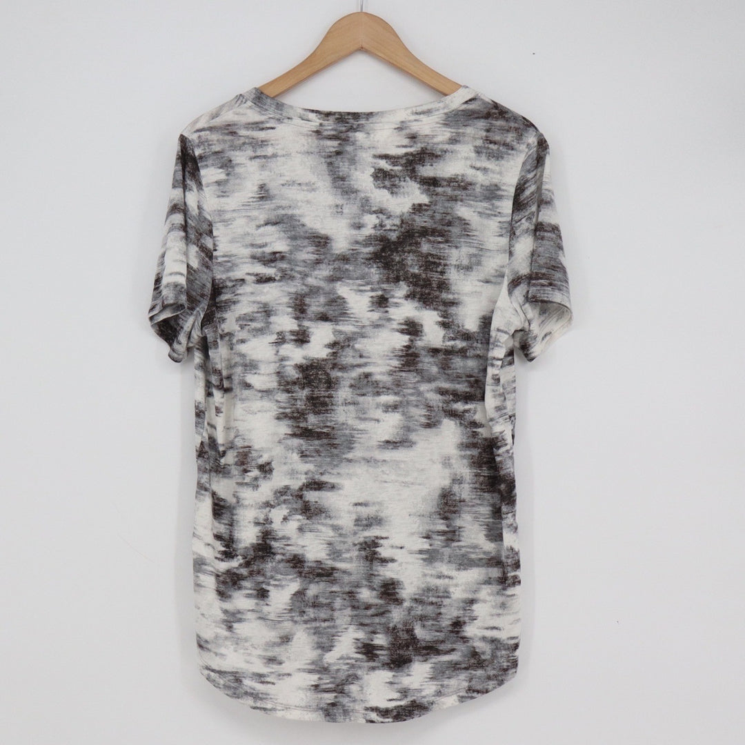 Athleta Breezy Scoop V-Neck Tee Grey White Abstract Marble Print Large