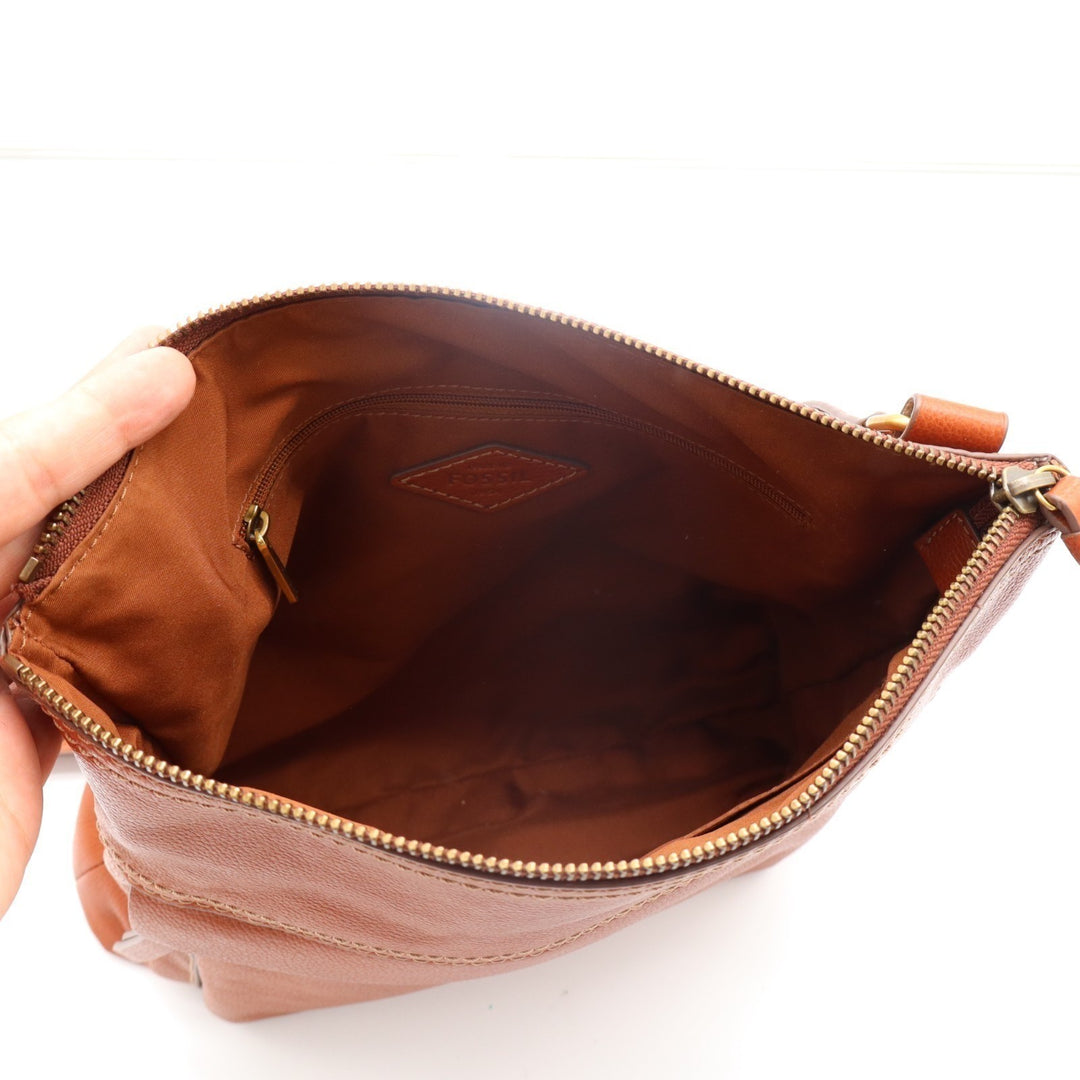 Fossil Aida Womens Handbag Brown Pebbled Leather Adjustable Strap Crossbody Bag