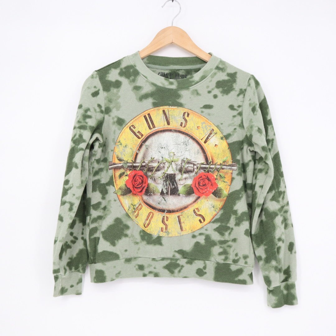 Guns N' Roses Americans Rock Band Sweatshirt Womens XS Green Gray Tie Dye Cotton