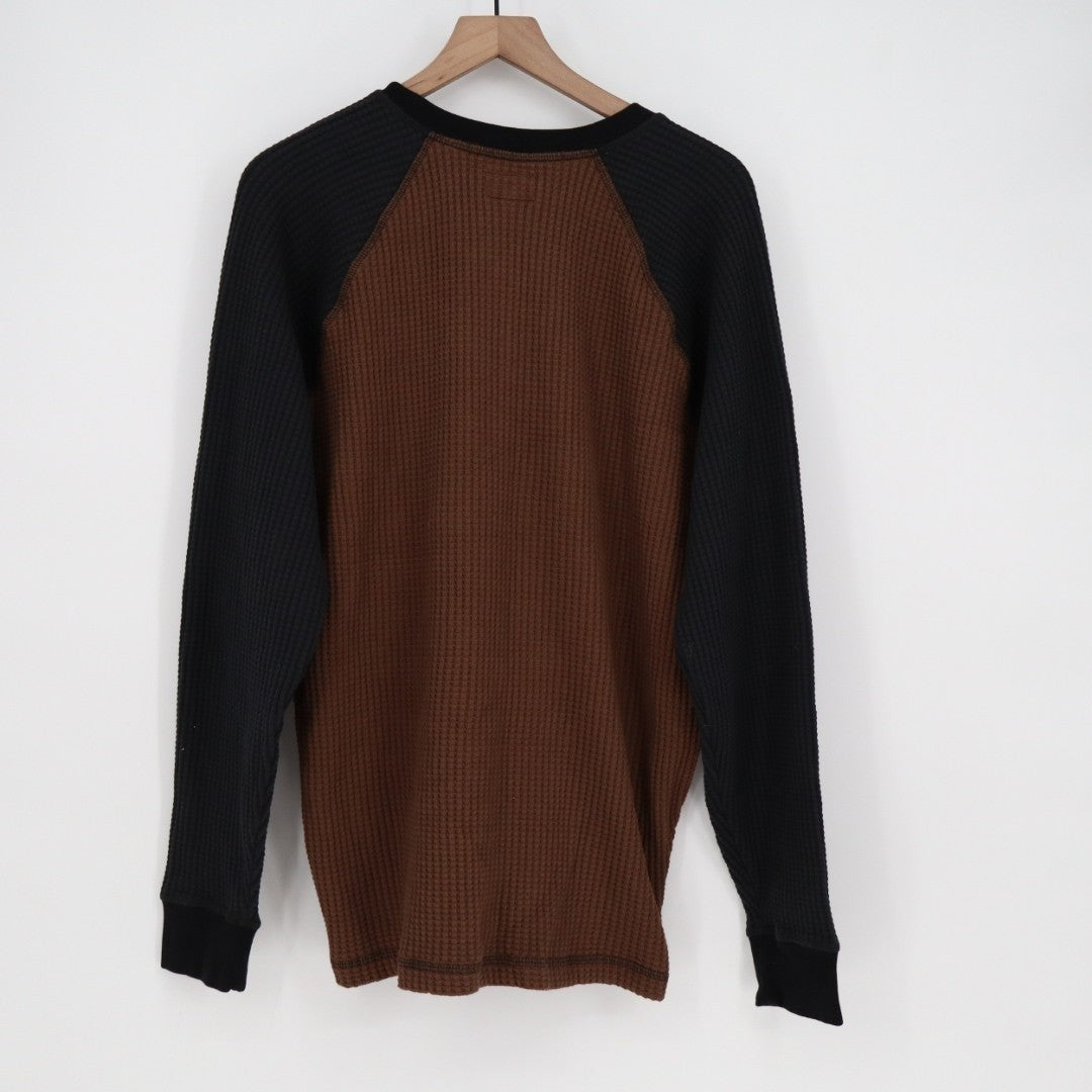 American Giant T-Shirt Mens XL Cocoa Black Colorblock Henley Neck Waffle Knit