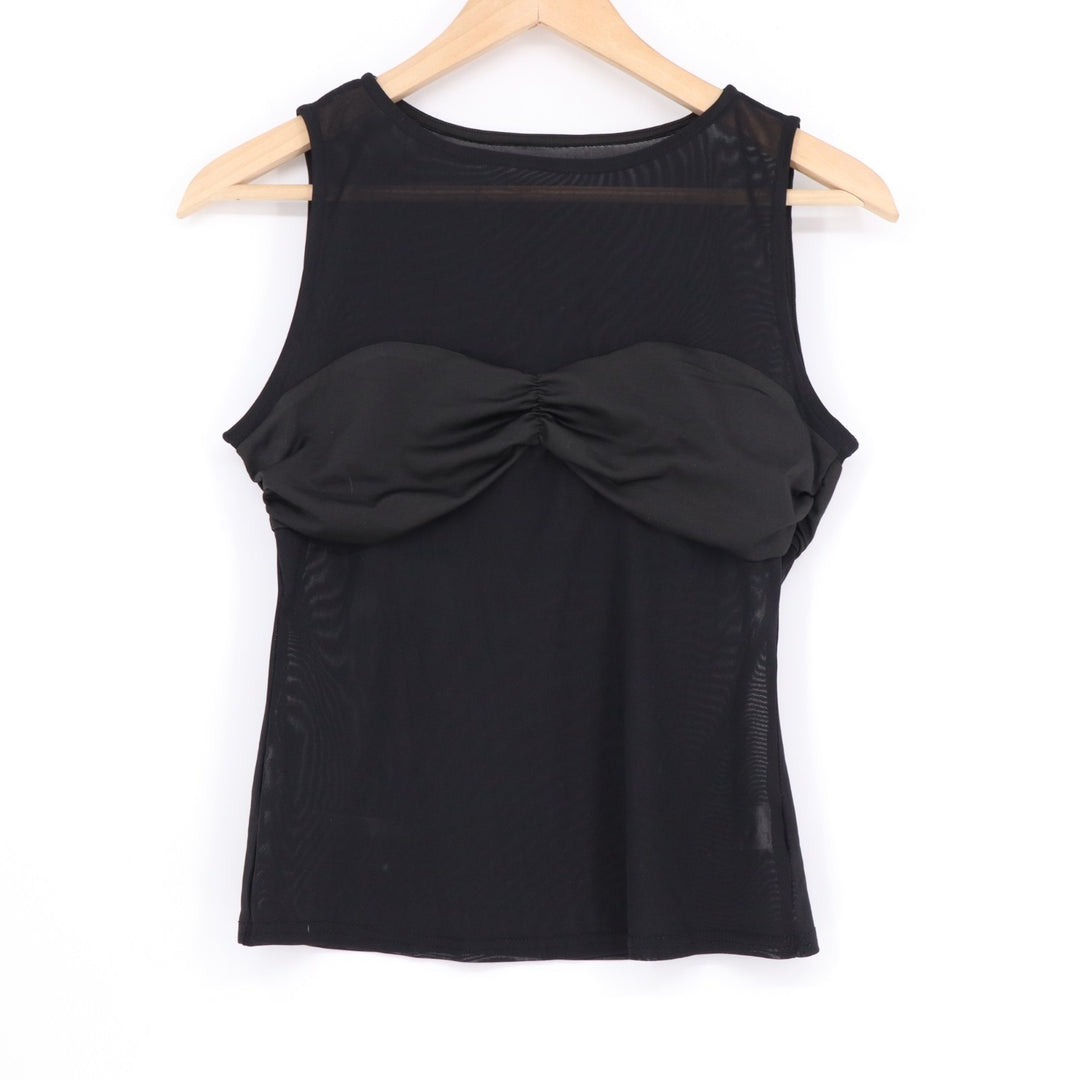 Rose Knit Top Women Medium Black Crew Neck Sleeveless Bust Detailing