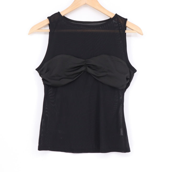 Rose Knit Top Women Medium Black Crew Neck Sleeveless Bust Detailing