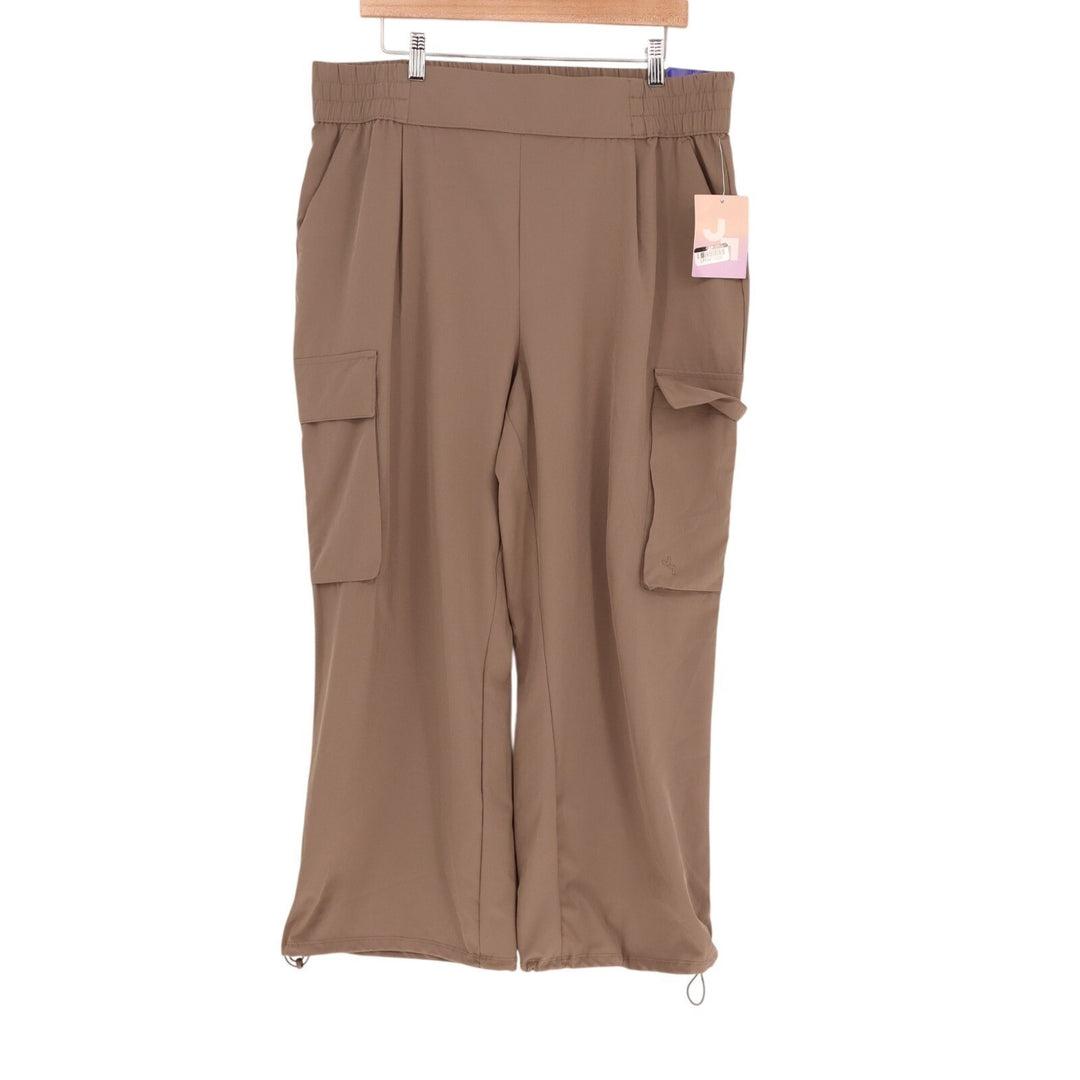 Joy Lab Cargo Pants Womens XL Brown Cinch Hem Woven Elastic Waist High Rise