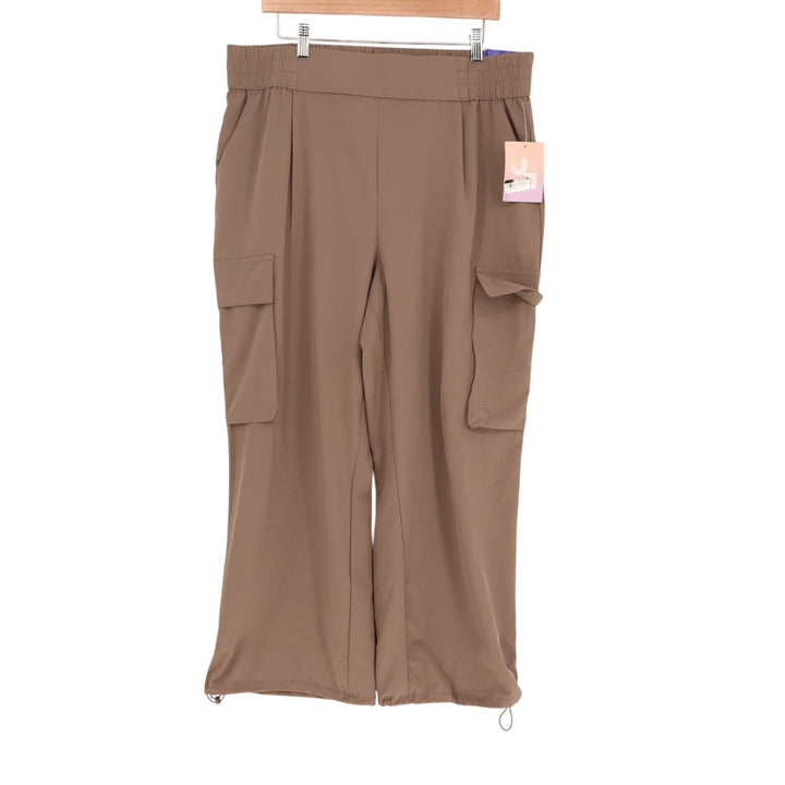 Joy Lab Cargo Pants Womens XL Brown Cinch Hem Woven Elastic Waist High Rise
