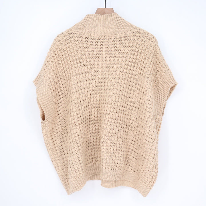 Unbranded Beige Chunky Open Knit Mock Neck Oversized Sweater Vest 7905