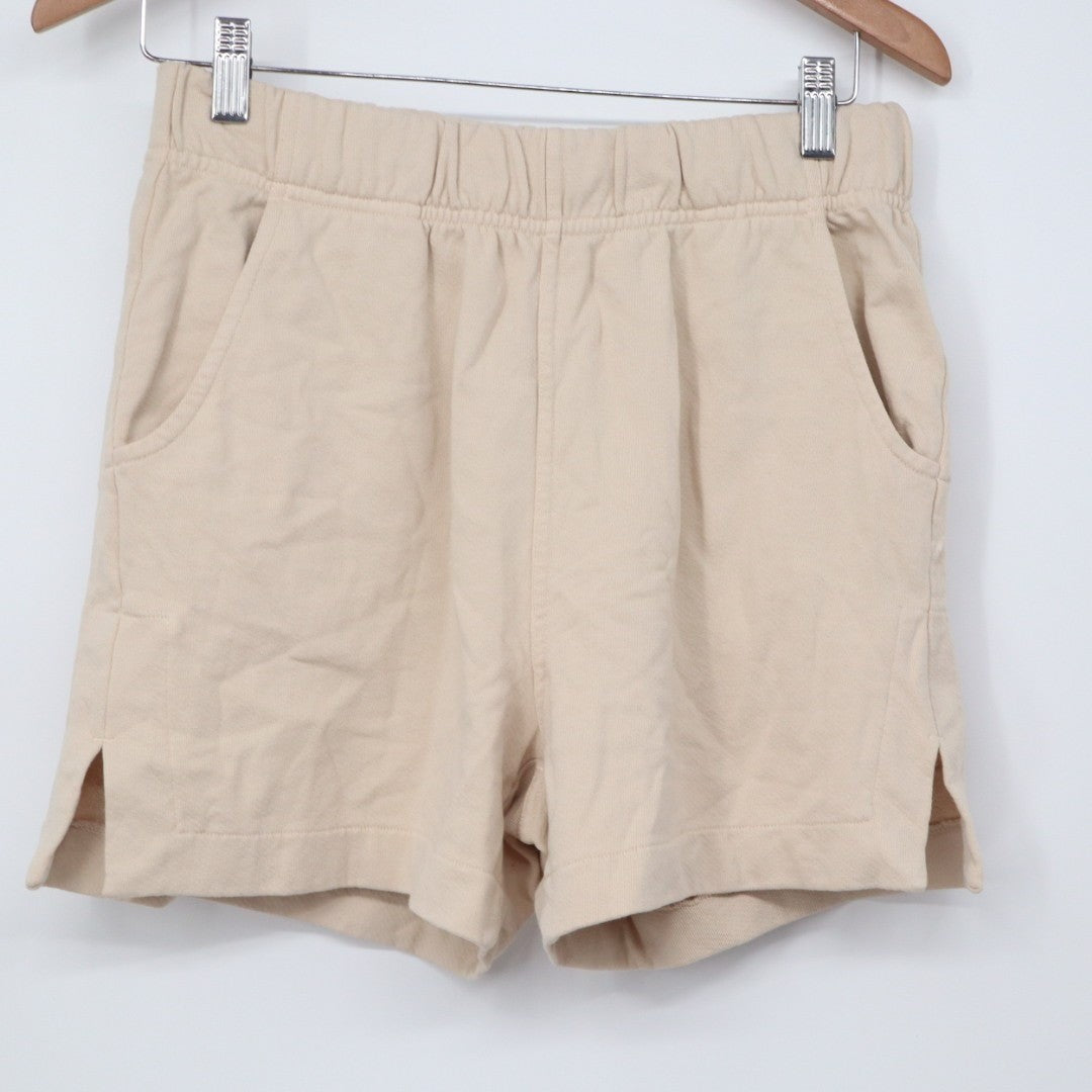 American Giant Side Slit French Terry Sweat Shorts Women Small Beige Relaxed Fit