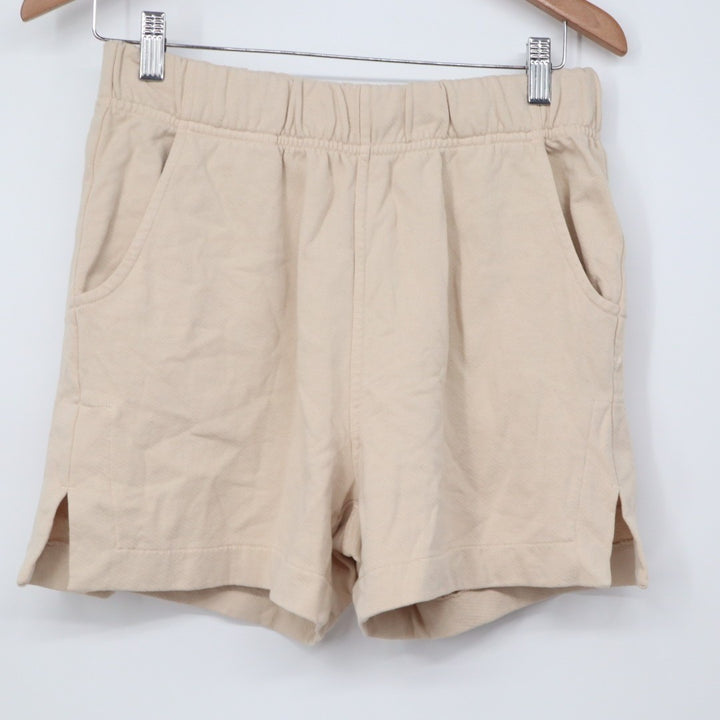 American Giant Side Slit French Terry Sweat Shorts Women Small Beige Relaxed Fit