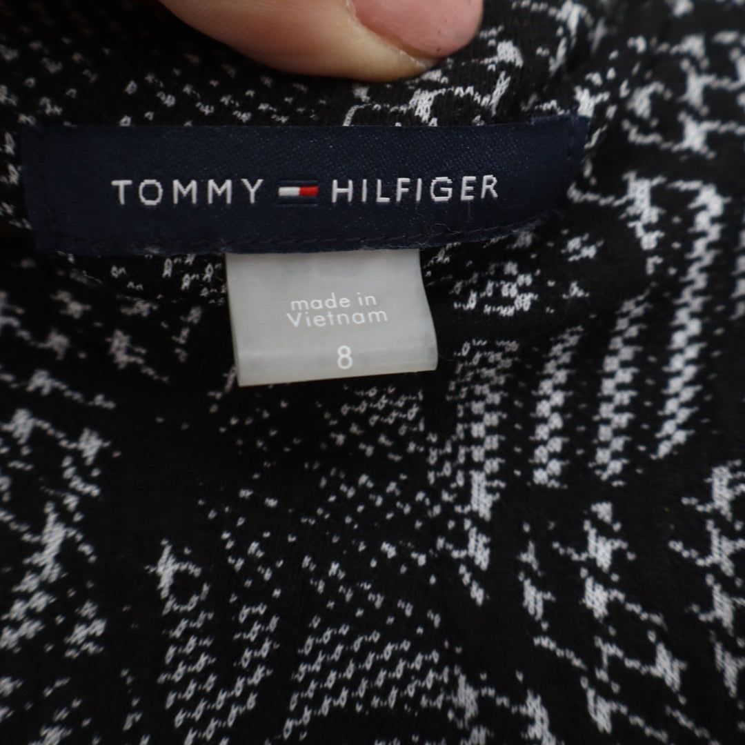 Tommy Hilfiger Womens Black White Floral Plaid Sheath Dress Size 8 Short Sleeve