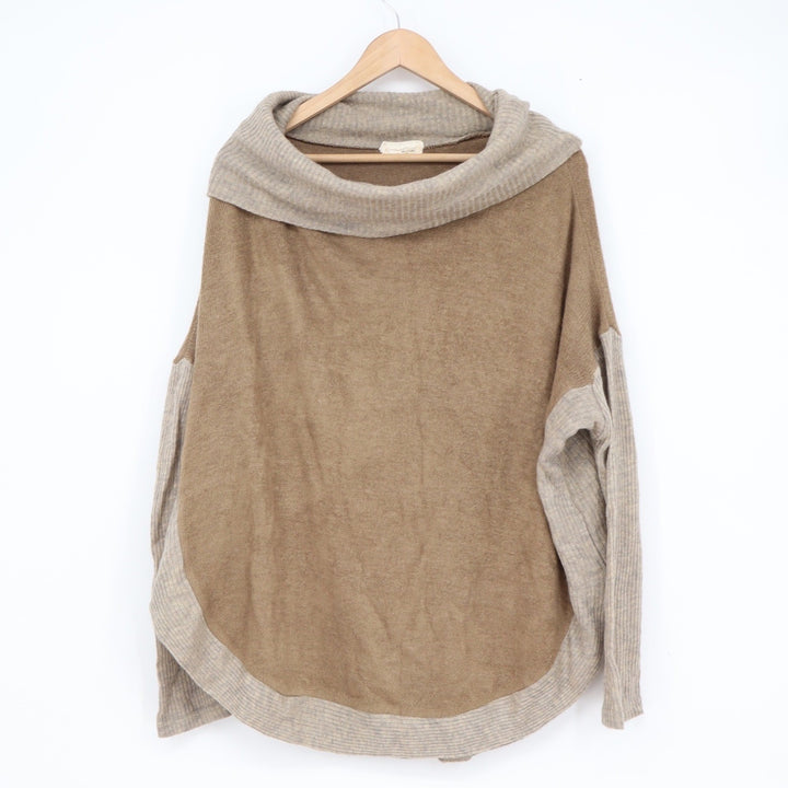 A'reve Tan Oatmeal Colorblock Cowl Neck Oversized Knit Sweater M