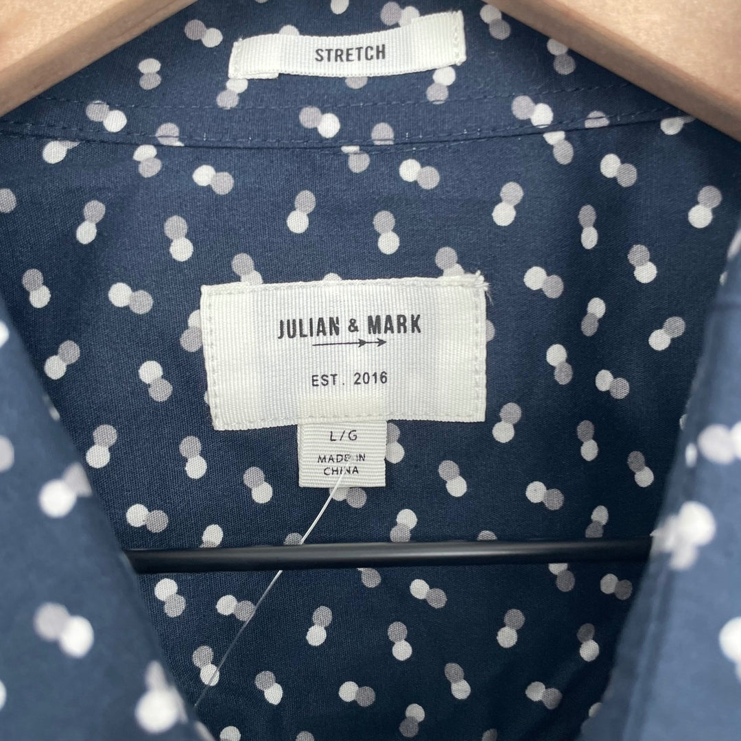 JULIAN MARK L Tall Navy Blue Abstract Dot Print Long Sleeve Button Down Stretch