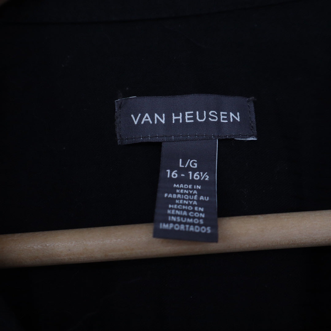 Van Heusen Mens Black Long Sleeve Button Down Shirt Size L 16-16.5
