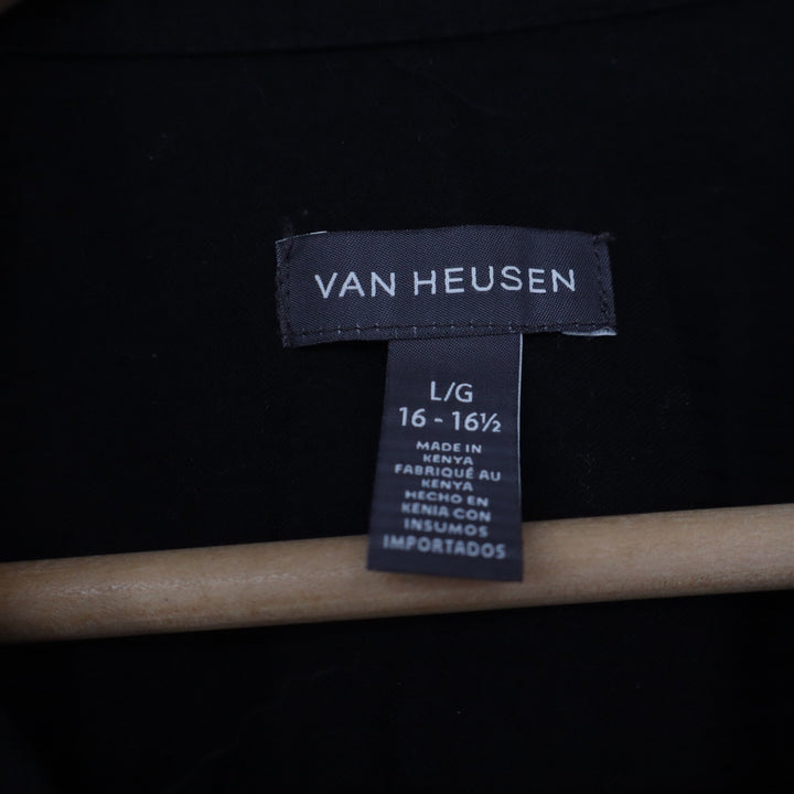 Van Heusen Mens Black Long Sleeve Button Down Shirt Size L 16-16.5