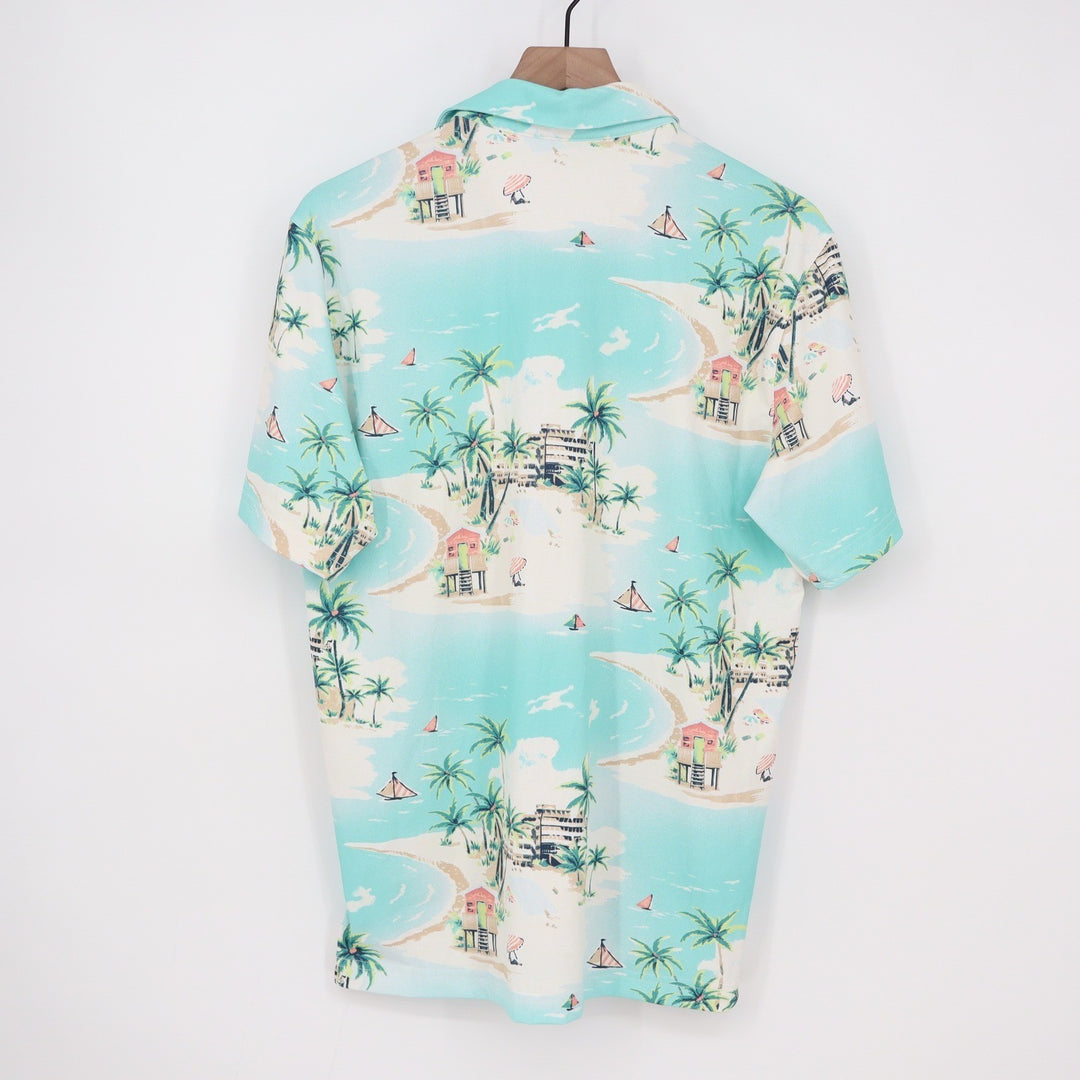Walter Hagen Performance 11 Mens Small Teal Tropical Beach Print Golf Polo Shirt