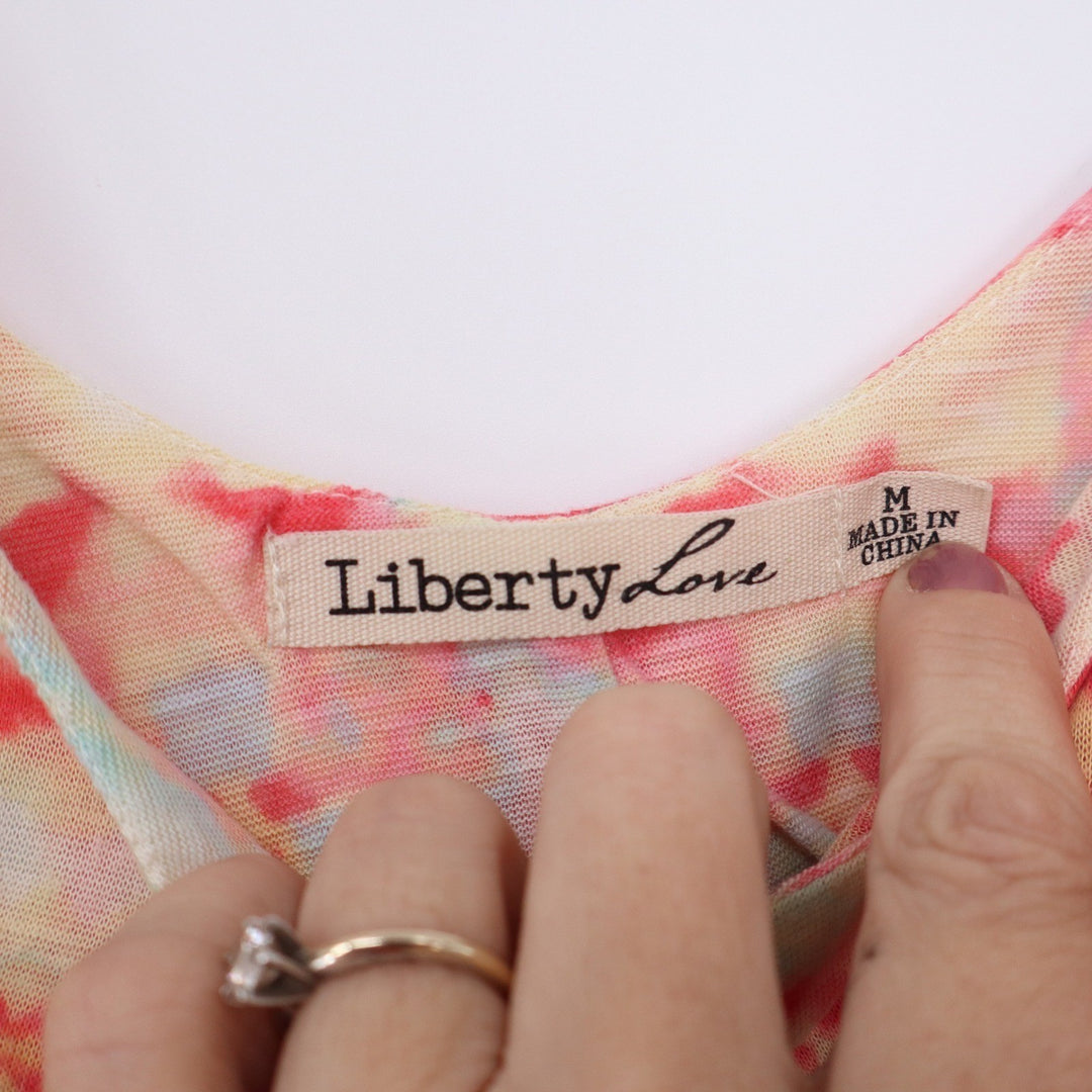 Liberty Love Pink Yellow Blue Tie Dye Cami Tank Top Adjustable Straps Size M