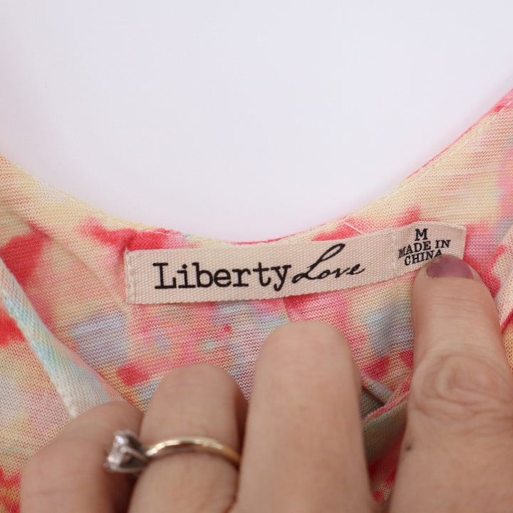 Liberty Love Pink Yellow Blue Tie Dye Cami Tank Top Adjustable Straps Size M