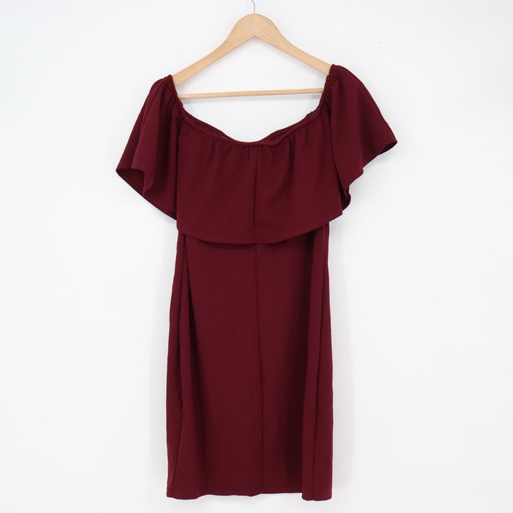 Ruby & Lace Dress Women's XL Burgundy Ruffle Off Shoulder Excellent