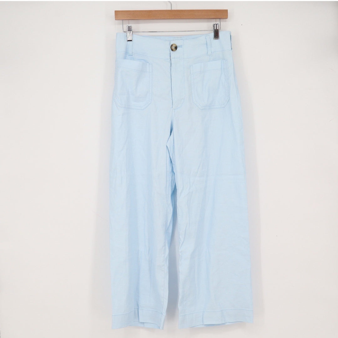 Maeve Linen Pants Womens 28 The Colette Light Blue Wide Leg Patch Pocket