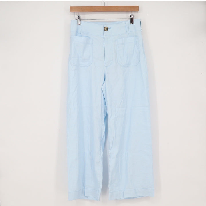 Maeve Linen Pants Womens 28 The Colette Light Blue Wide Leg Patch Pocket