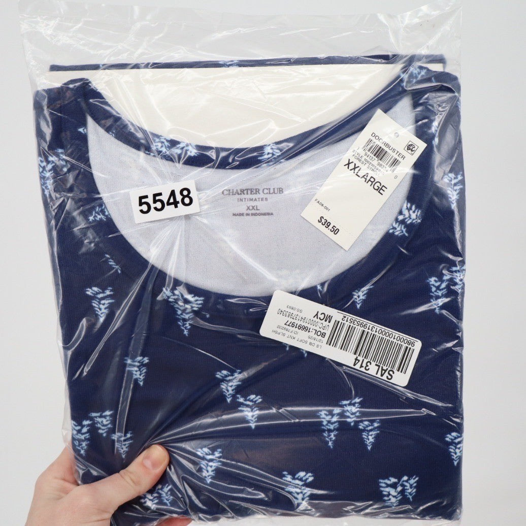 Charter Club Intimates XXL Navy Blue Tree Print Long Sleeve Sleep Shirt