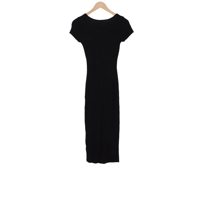 Popular Basics Dress Womens S Bodycon Midi Black Ribbed Scoop Neck Excellent